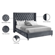 Meridian Furniture Aiden Solid Wood Tufted Velvet Wing Back Full Bed in Gray