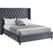 Meridian Furniture Aiden Solid Wood/Tufted Velvet Wing Back King Bed in Gray