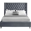 Meridian Furniture Aiden Solid Wood/Tufted Velvet Wing Back King Bed in Gray