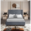 Meridian Furniture Aiden Solid Wood/Tufted Velvet Wing Back King Bed in Gray