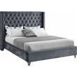 Meridian Furniture Aiden Solid Wood/Tufted Velvet Wing Back King Bed in Gray
