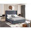 Meridian Furniture Aiden Solid Wood/Tufted Velvet Wing Back King Bed in Gray