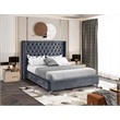 Meridian Furniture Aiden Solid Wood Tufted Velvet Wing Back Queen Bed in Gray