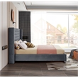Meridian Furniture Aiden Solid Wood Tufted Velvet Wing Back Queen Bed in Gray