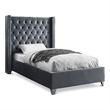 Meridian Furniture Aiden Solid Wood Tufted Velvet Wing Back Twin Bed in Gray