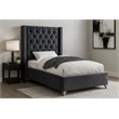 Meridian Furniture Aiden Solid Wood Tufted Velvet Wing Back Twin Bed in Gray