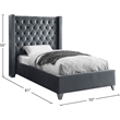 Meridian Furniture Aiden Solid Wood Tufted Velvet Wing Back Twin Bed in Gray