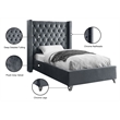 Meridian Furniture Aiden Solid Wood Tufted Velvet Wing Back Twin Bed in Gray