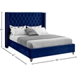 Meridian Furniture Aiden Solid Wood/Tufted Velvet Wing Back Full Bed in Navy