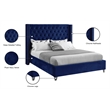 Meridian Furniture Aiden Solid Wood/Tufted Velvet Wing Back Full Bed in Navy