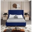 Meridian Furniture Aiden Solid Wood Tufted Velvet Wing Back King Bed in Navy