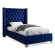 Meridian Furniture Aiden Solid Wood Tufted Velvet Wing Back Twin Bed in Navy