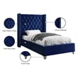 Meridian Furniture Aiden Solid Wood Tufted Velvet Wing Back Twin Bed in Navy