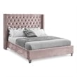 Meridian Furniture Aiden Solid Wood Tufted Velvet Wing Back Full Bed in Pink