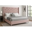 Meridian Furniture Aiden Solid Wood Tufted Velvet Wing Back Full Bed in Pink
