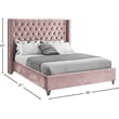 Meridian Furniture Aiden Solid Wood Tufted Velvet Wing Back Full Bed in Pink
