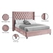 Meridian Furniture Aiden Solid Wood Tufted Velvet Wing Back Full Bed in Pink