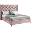 Meridian Furniture Aiden Solid Wood Tufted Velvet Wing Back Queen Bed in Pink