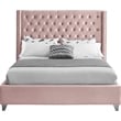 Meridian Furniture Aiden Solid Wood Tufted Velvet Wing Back Queen Bed in Pink