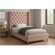 Meridian Furniture Aiden Solid Wood Tufted Velvet Wing Back Twin Bed in Pink
