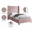 Meridian Furniture Aiden Solid Wood Tufted Velvet Wing Back Twin Bed in Pink