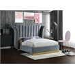 Meridian Furniture Flora Solid Wood and Velvet King Bed in Gray