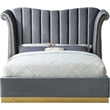 Meridian Furniture Flora Solid Wood and Velvet Queen Bed in Gray