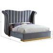 Meridian Furniture Flora Solid Wood and Velvet Queen Bed in Gray