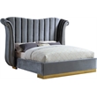 Meridian Furniture Flora Solid Wood and Velvet Queen Bed in Gray