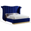 Meridian Furniture Flora Solid Wood and Velvet King Bed in Navy