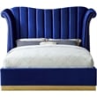 Meridian Furniture Flora Solid Wood and Velvet King Bed in Navy