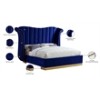 Meridian Furniture Flora Solid Wood and Velvet Queen Bed in Navy