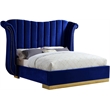 Meridian Furniture Flora Solid Wood and Velvet Queen Bed in Navy