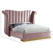 Meridian Furniture Flora Solid Wood and Velvet Queen Bed in Pink