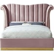 Meridian Furniture Flora Solid Wood and Velvet Queen Bed in Pink