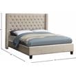 Meridian Furniture Ashton Solid Wood Linen Wing Back Queen Bed in Beige