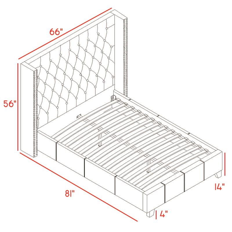 Meridian Furniture Ashton Solid Wood Linen Wing Back Full Bed in Gray