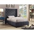 Meridian Furniture Ashton Solid Wood Linen Wing Back Twin Bed in Gray