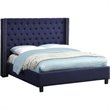 Meridian Furniture Ashton Solid Wood Linen Wing Back Full Bed in Navy