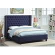 Meridian Furniture Ashton Solid Wood Linen Wing Back King Bed in Navy