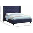 Meridian Furniture Ashton Solid Wood Linen Wing Back King Bed in Navy