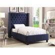 Meridian Furniture Ashton Solid Wood Linen Wing Back Twin Bed in Navy