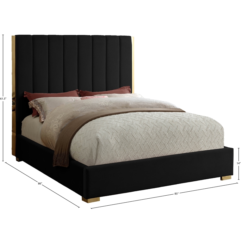 Meridian Furniture Becca Metal and Velvet King Bed in Black