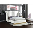 Meridian Furniture Flora Solid Wood and Velvet Queen Bed in White