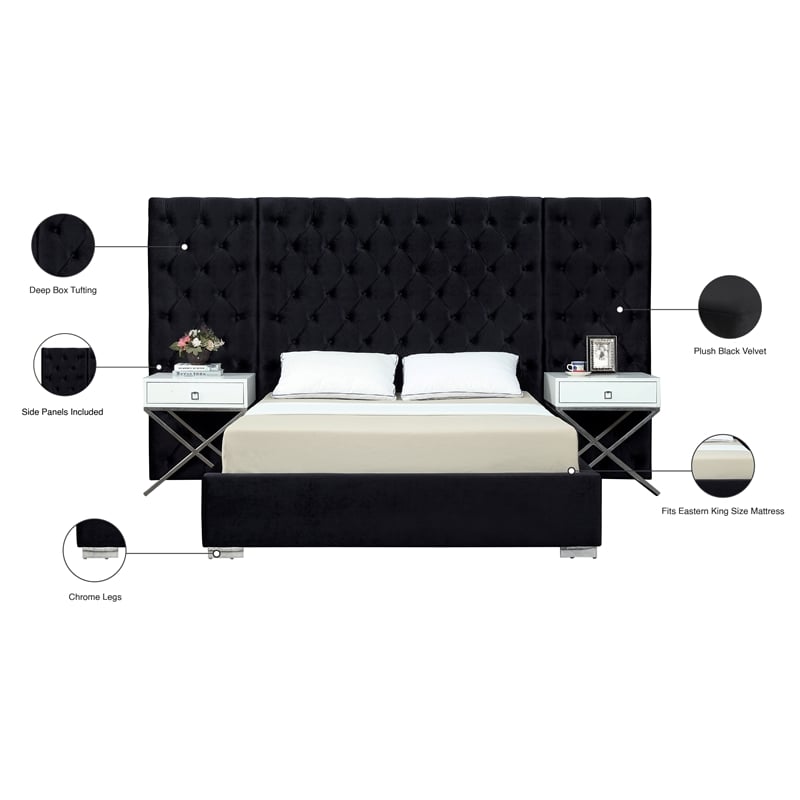 Meridian Furniture Grande Solid Wood and Velvet King Bed in Black