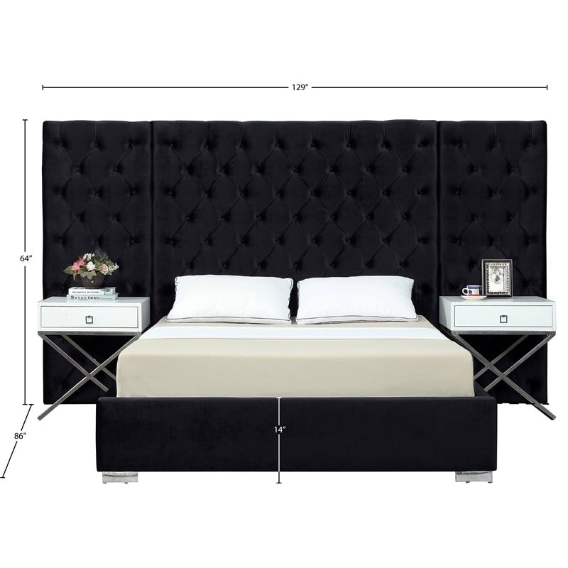 Meridian Furniture Grande Solid Wood and Velvet King Bed in Black