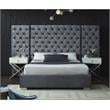 Meridian Furniture Grande Solid Wood and Velvet King Bed in Gray