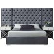 Meridian Furniture Grande Solid Wood and Velvet King Bed in Gray