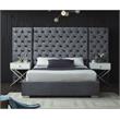 Meridian Furniture Grande Solid Wood and Velvet Queen Bed in Gray