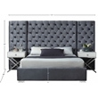 Meridian Furniture Grande Solid Wood and Velvet Queen Bed in Gray